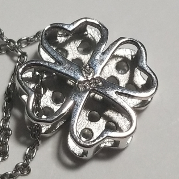 925 Sterling Silver Clover Pendant Necklace With CZ - Picture 7 of 8